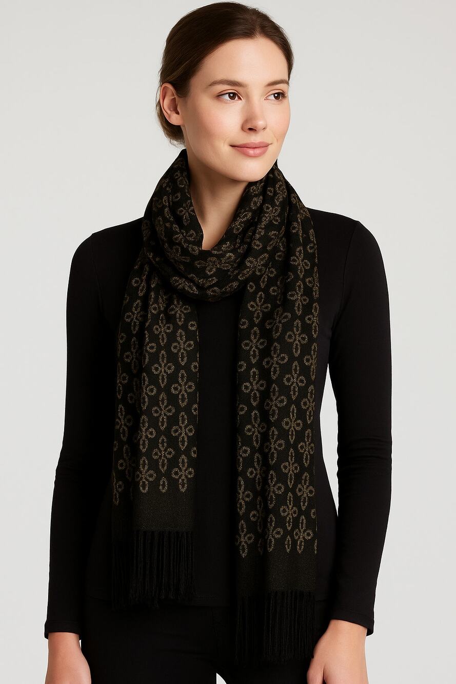 Black Gold Metallic Fringe Scarf Wrap Shawl Evening Formal Party Accessory